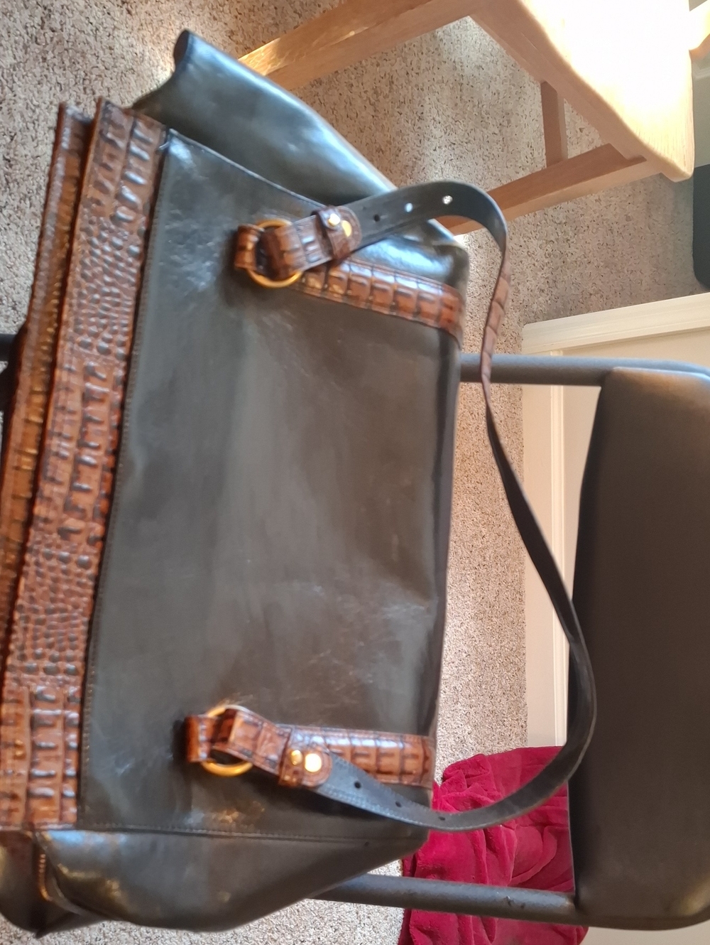 BRAHMIN Black Satchel with Brown Croc-Embossed Trim and Gold Hardware - Picture 4 of 9